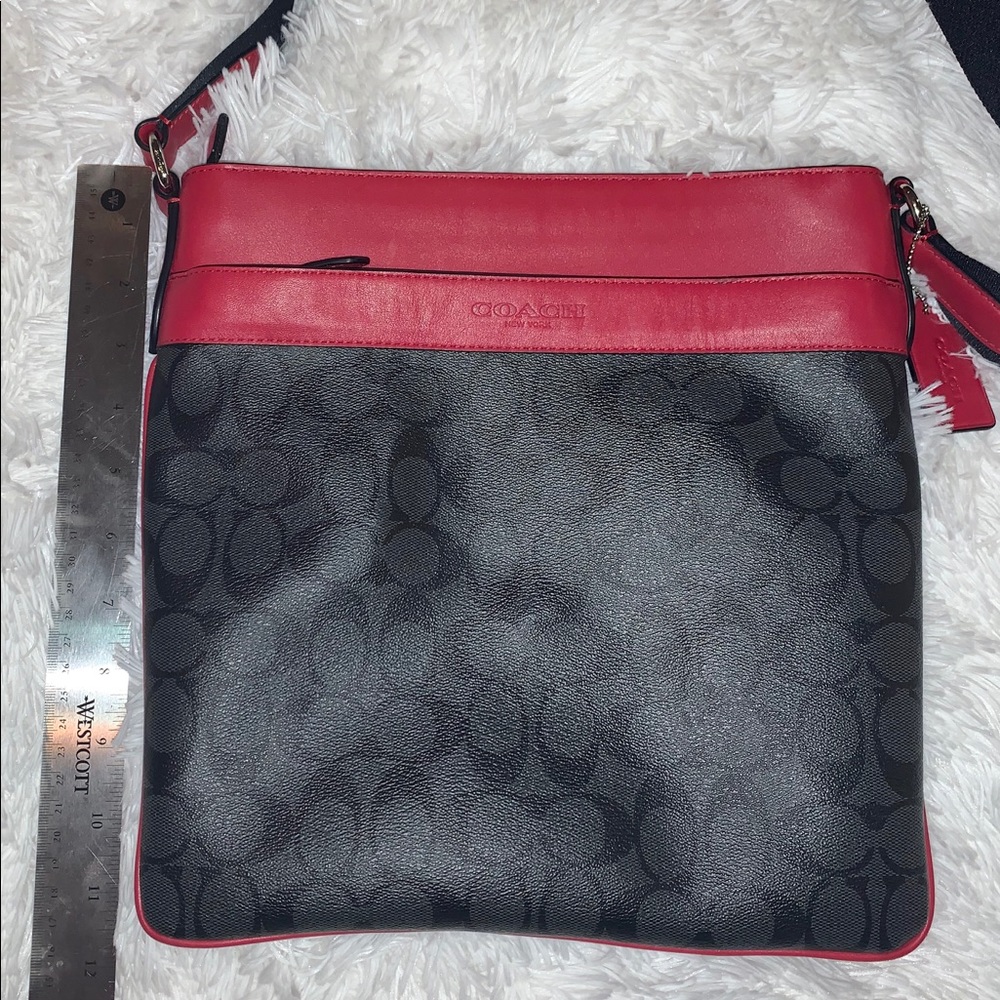 Coach Gray Red Canvas Leather Crossbody Bag